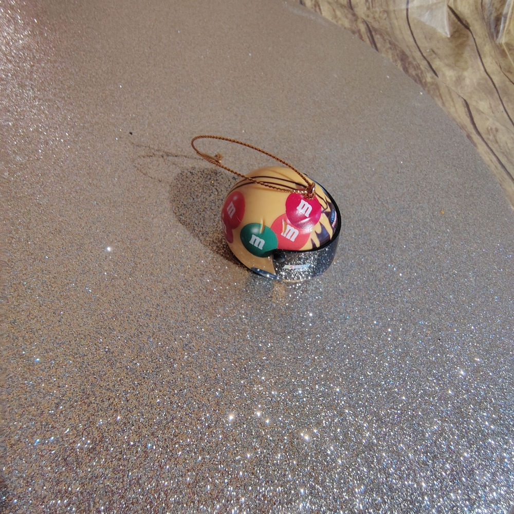 Nascar Yellow Helmet Ornament with Red Green Blue M&M Decals - Picture 3 of 4